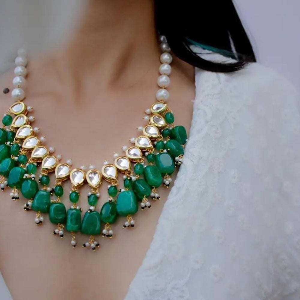 FS Collection Gold Plated Kundan And Pearl Necklace Set