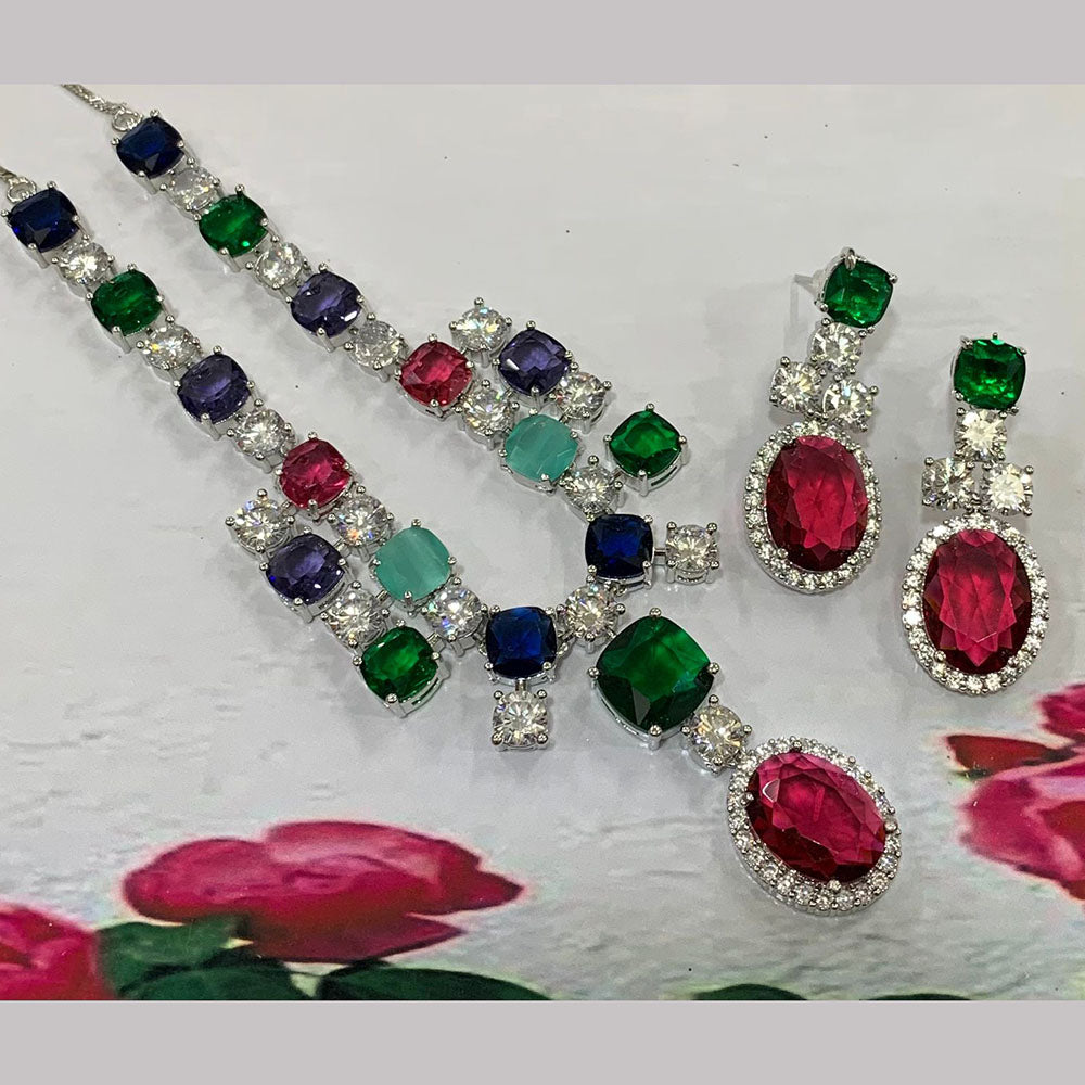 FS Collection Silver Plated AD Necklace Set