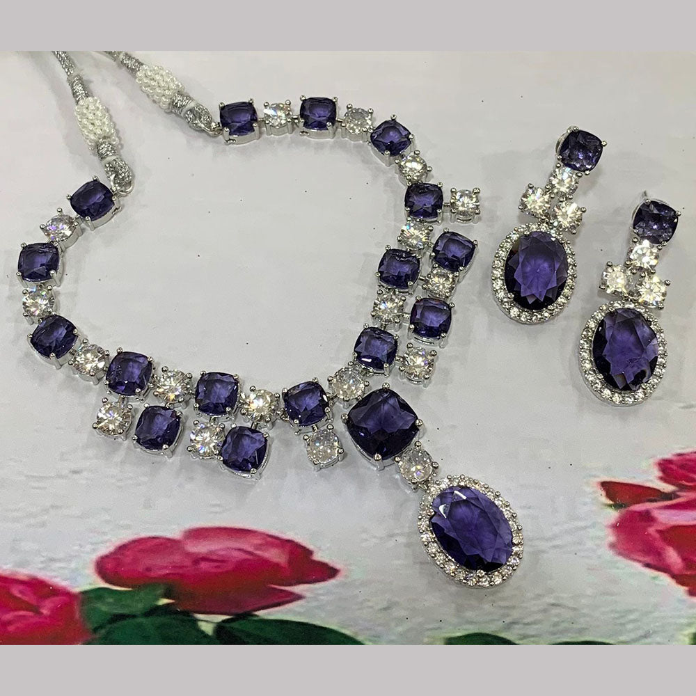 FS Collection Silver Plated AD Necklace Set