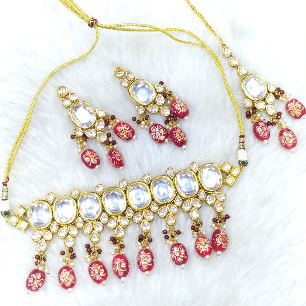 FS Collection Gold Plated Kundan Stone Choker Necklace Set