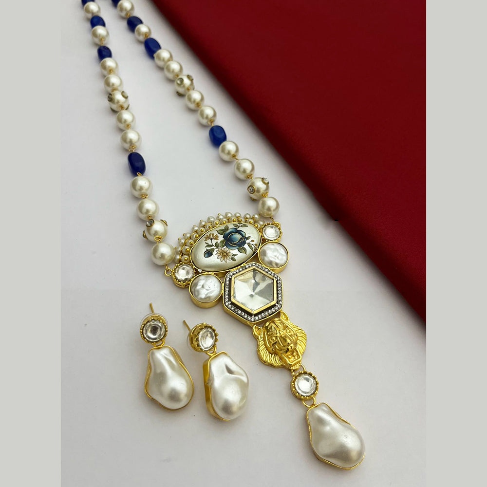 FS Collection Gold Plated Pearl And Real Baroque  Long Necklace Set