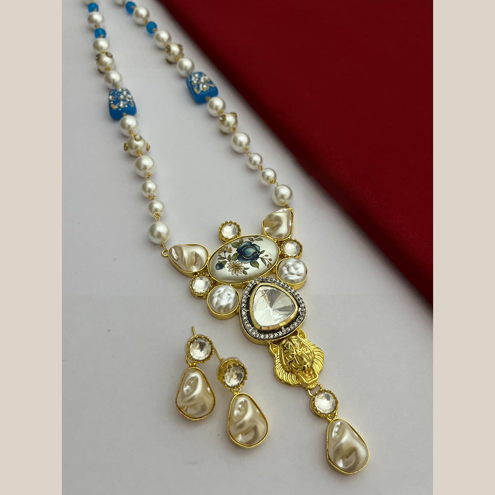 FS Collection Gold Plated Pearl And Real Baroque  Long Necklace Set