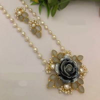 FS Collection Gold Plated Pearl Long Necklace Set