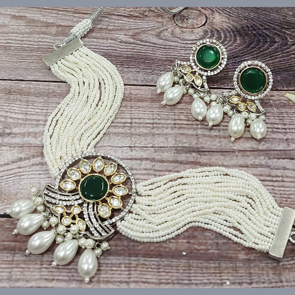 FS Collection Gold Plated Kundan Stone And Pearl Choker Necklace Set