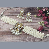FS Collection Gold Plated Kundan Stone And Pearl Choker Necklace Set