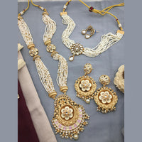 FS Collection Gold Plated Kundan Stone And Pearl Combo Set