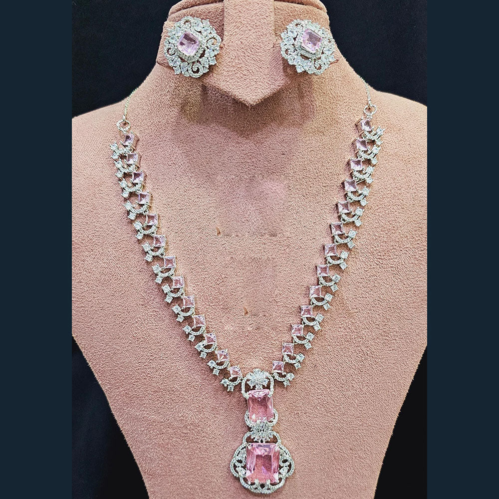 FS Collection Silver Plated AD Necklace Set