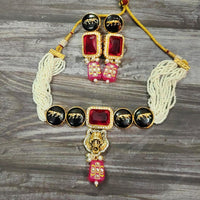 FS Collection Gold Plated Pearl And Crystal Stone Choker Necklace Set