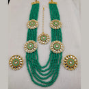 FS Collection Gold Plated Kundan And Beads Multi Layer Long Necklace Set