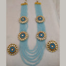 FS Collection Gold Plated Kundan And Beads Multi Layer Long Necklace Set