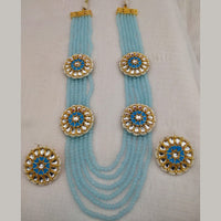 FS Collection Gold Plated Kundan And Beads Multi Layer Long Necklace Set