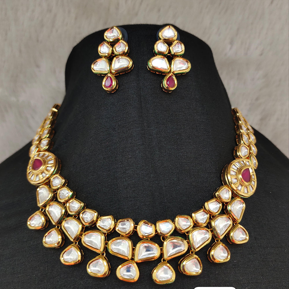 FS Collection Gold Plated Kundan Stone Necklace Set
