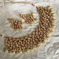 FS Collection Gold Plated Kundan Stone Necklace Set