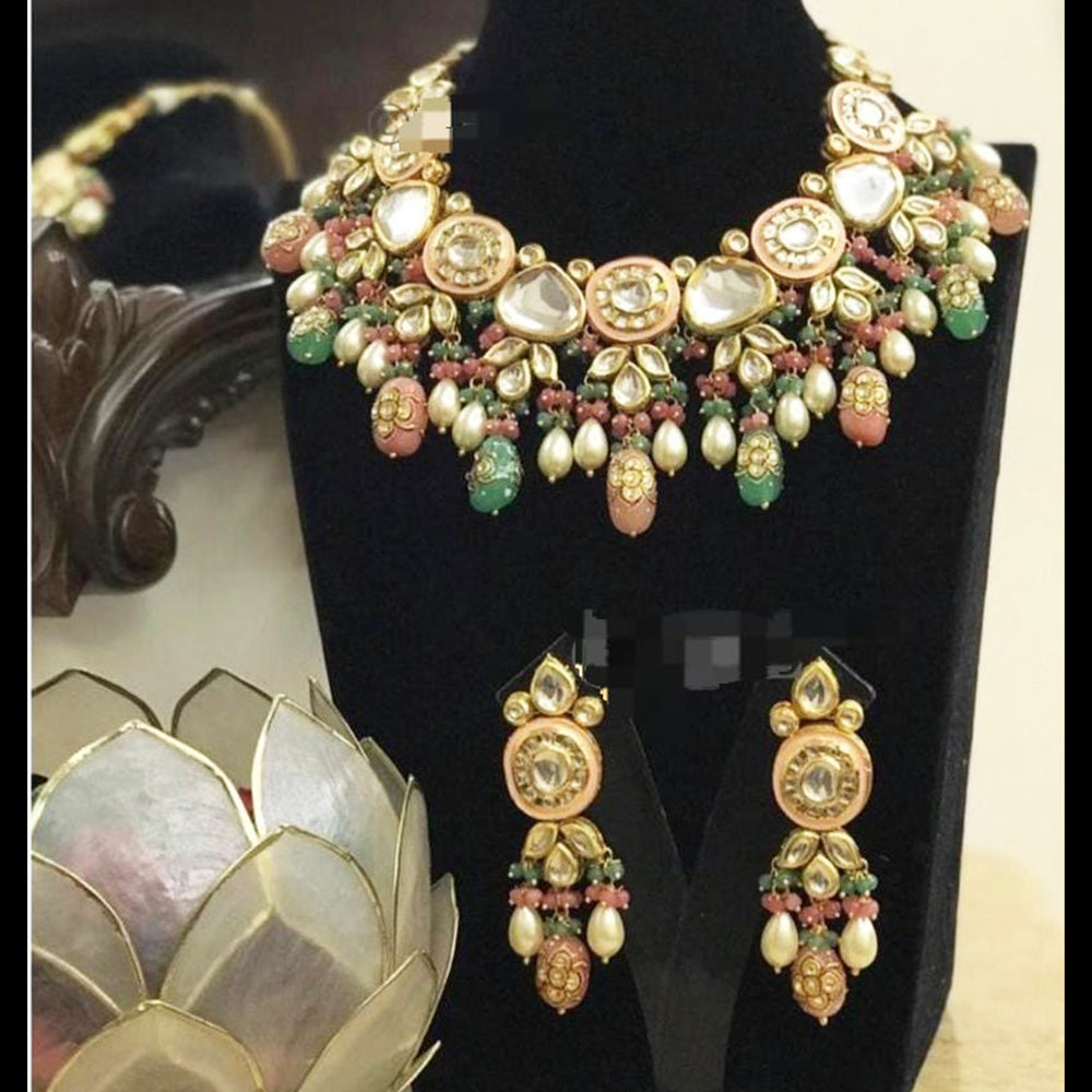 FS Collection Gold Plated Kundan Stone Necklace Set
