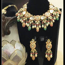 FS Collection Gold Plated Kundan Stone Necklace Set