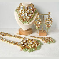 FS Collection Gold Plated Kundan Stone And Beads Necklace Combo
