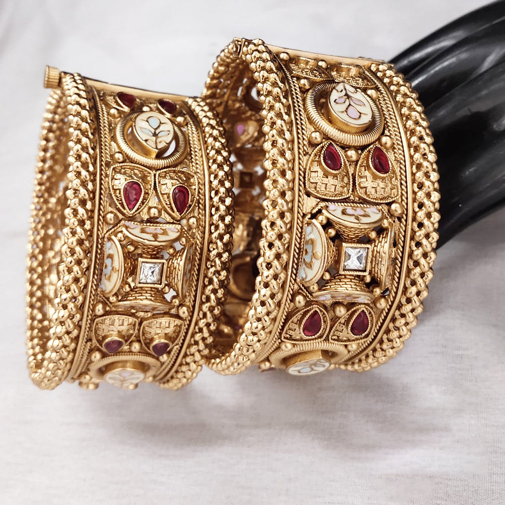 FS Collection Gold Plated Pota Stone Openable Bangle Set