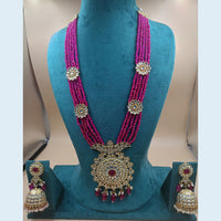 FS Collection Gold Plated Kundan And Pearl Long Necklace Set