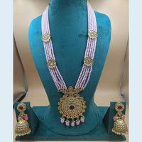 FS Collection Gold Plated Kundan And Pearl Long Necklace Set