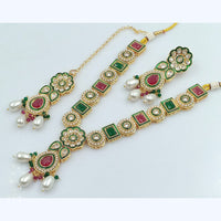 FS Collection Gold Plated Crystal Stone And Meenakari Necklace Set