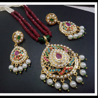 FS Collection Gold Plated Austrian And Pearl Long Necklace Set
