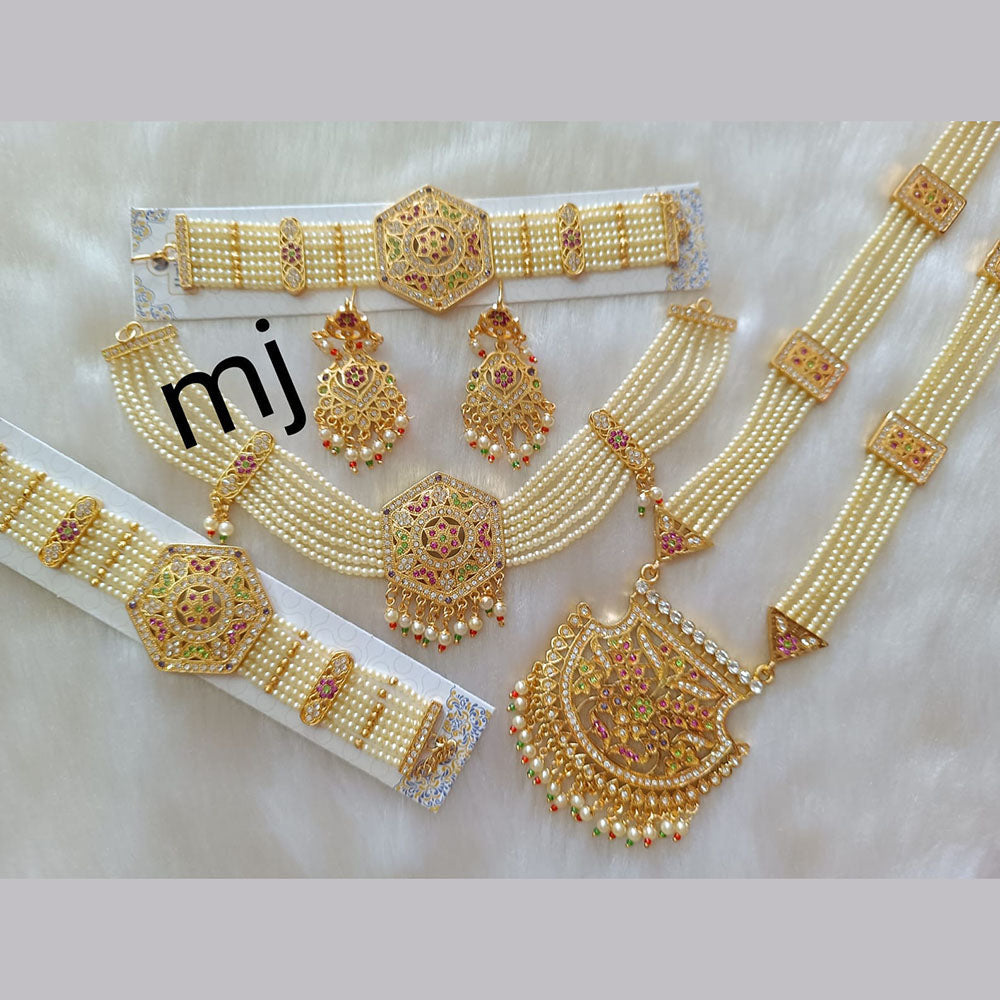 FS Collection Gold Plated Kundan Austrian Stone Combo Necklace Set