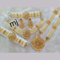 FS Collection Gold Plated Kundan Austrian Stone Combo Necklace Set