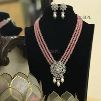 FS Collection Silver Plated AD And Pearl Necklace Set