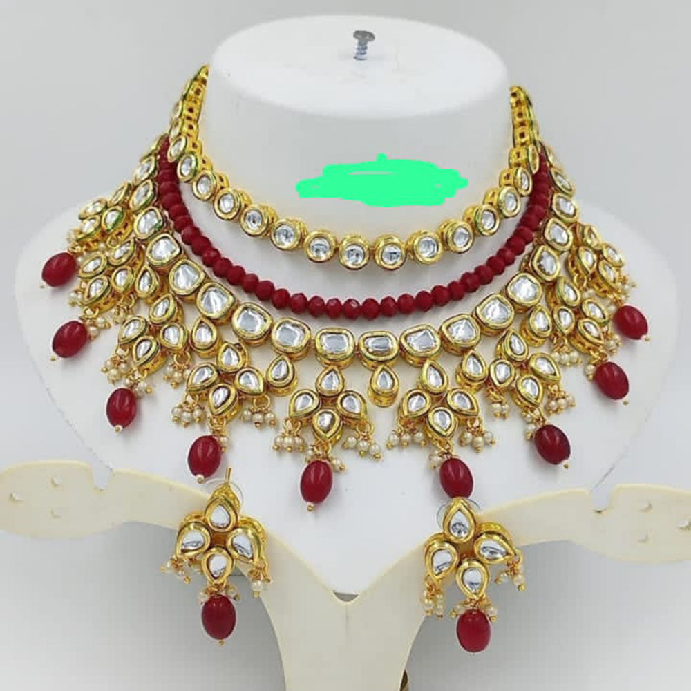 FS Collection Gold Plated Kundan Stone Choker Necklace Set
