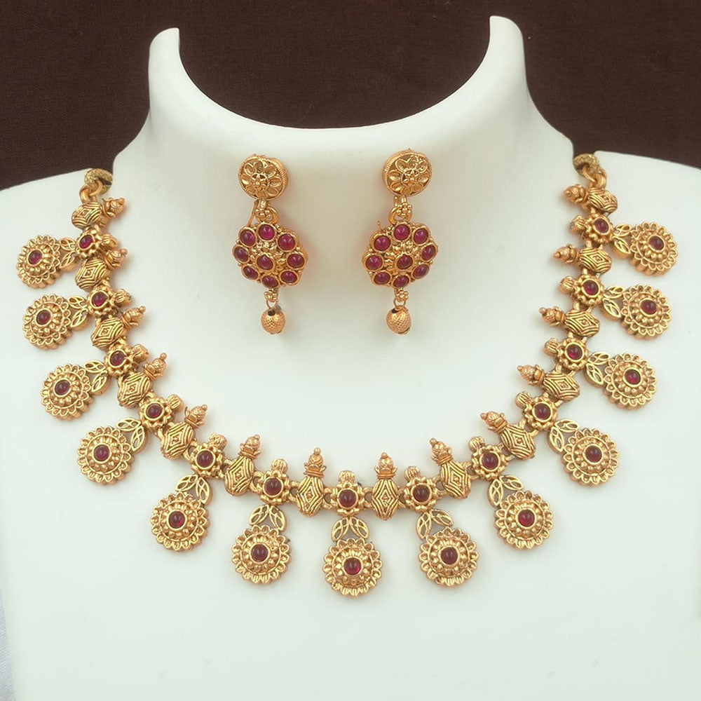 FS Collection Gold Plated Pota Stone Necklace Set