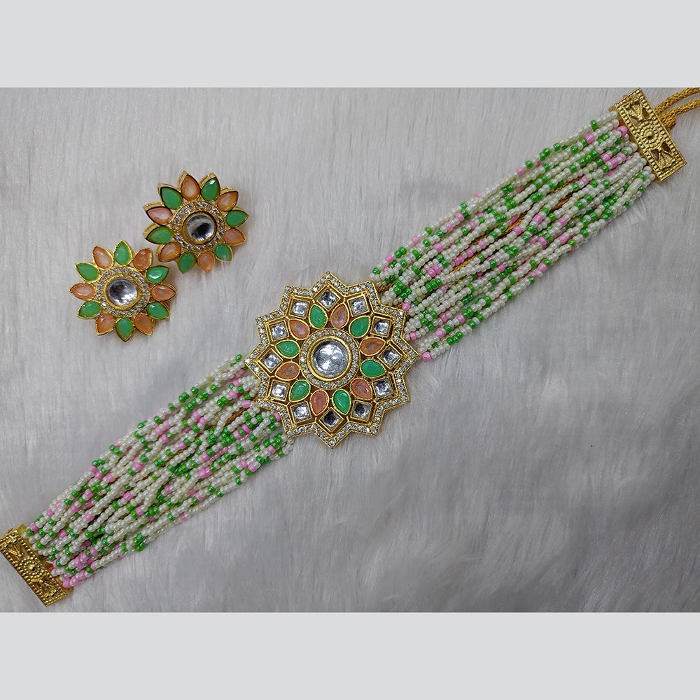 FS Collection Gold Plated Kundan Stone And Pearl Choker Necklace Set
