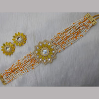 FS Collection Gold Plated Kundan Stone And Pearl Choker Necklace Set