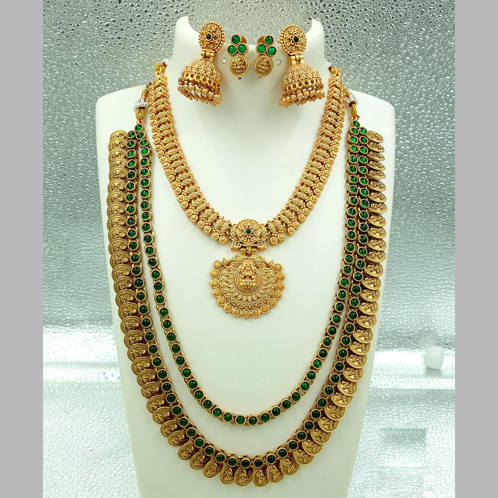 FS Collection Gold Plated Pota Stone Double Necklace Set