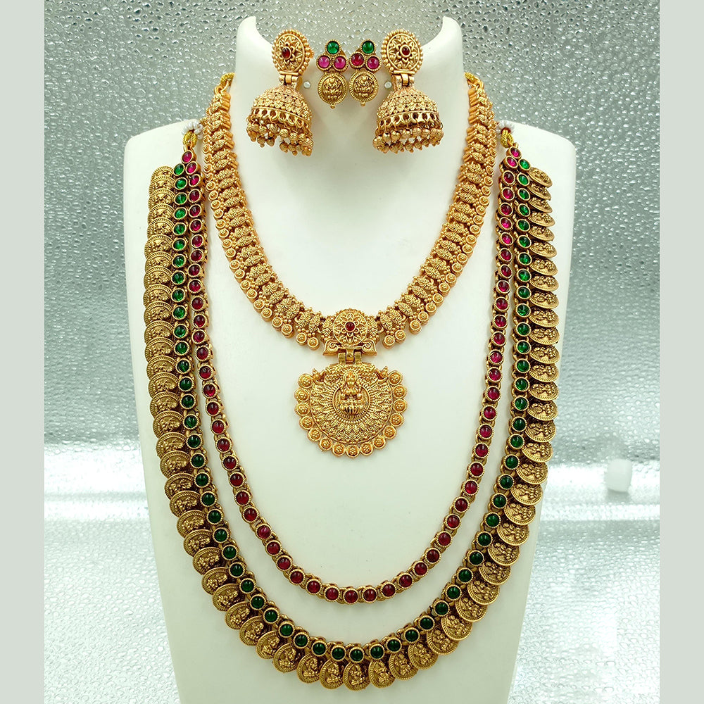 FS Collection Gold Plated Pota Stone Double Necklace Set