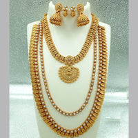 FS Collection Gold Plated Pota Stone Double Necklace Set