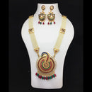 Fs Collection Gold Plated Meenakari And Pearls Long Necklace Set