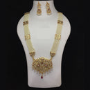 Fs Collection Gold Plated Austrian Stone And Pearls Long Necklace Set
