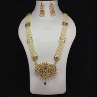 Fs Collection Gold Plated Austrian Stone And Pearls Long Necklace Set