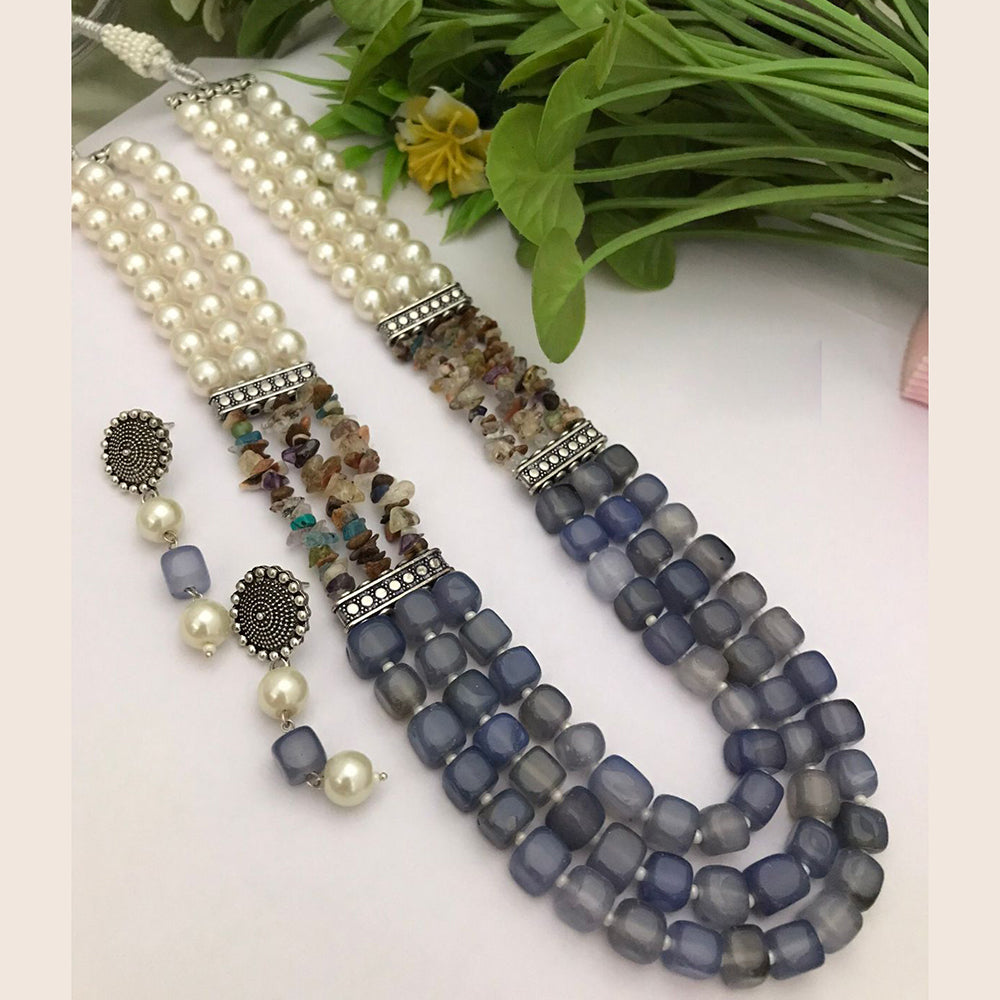FS Collection Oxidised Plated Beads Long Necklace Set