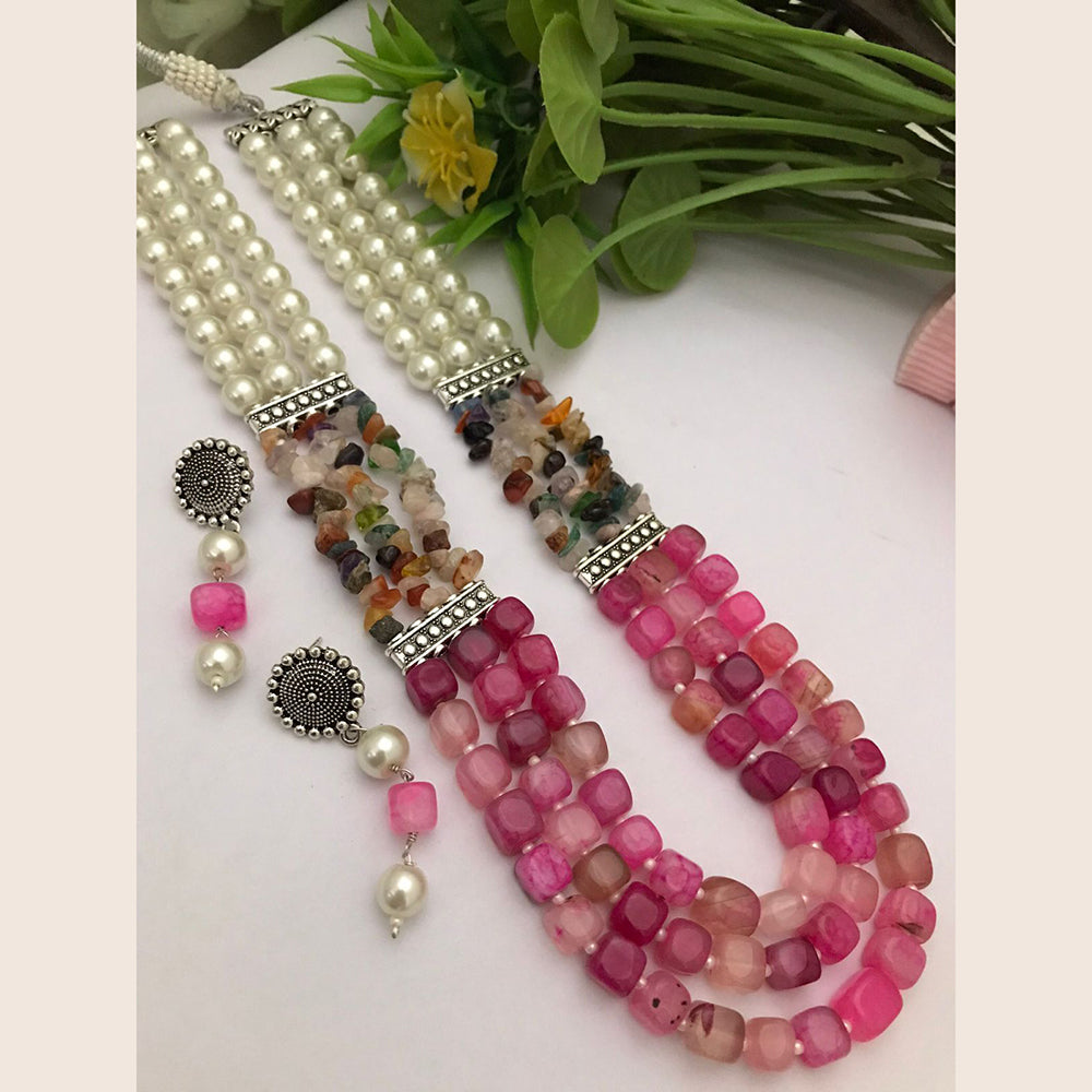 FS Collection Oxidised Plated Beads Long Necklace Set