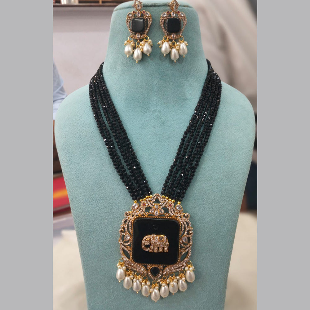 Fs Collection Gold Plated AD And Pearl Long Necklace Set