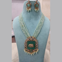 Fs Collection Gold Plated AD And Pearl Long Necklace Set