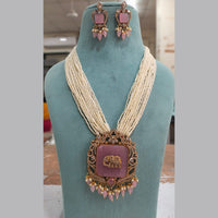 Fs Collection Gold Plated AD And Pearl Long Necklace Set