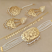 Fs Collection Gold Plated Pearl Choker Necklace Set