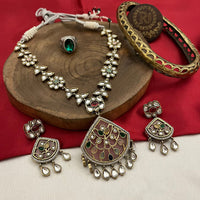 FS Collection Gold Plated Kundan Stone Necklace Set