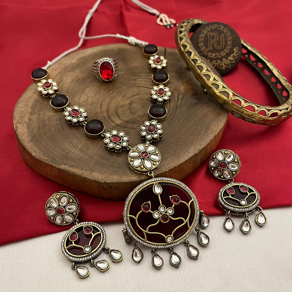 FS Collection Gold Plated Kundan Stone Necklace Set