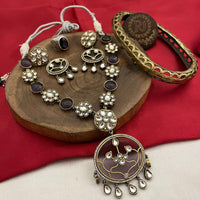 FS Collection Gold Plated Kundan Stone Necklace Set