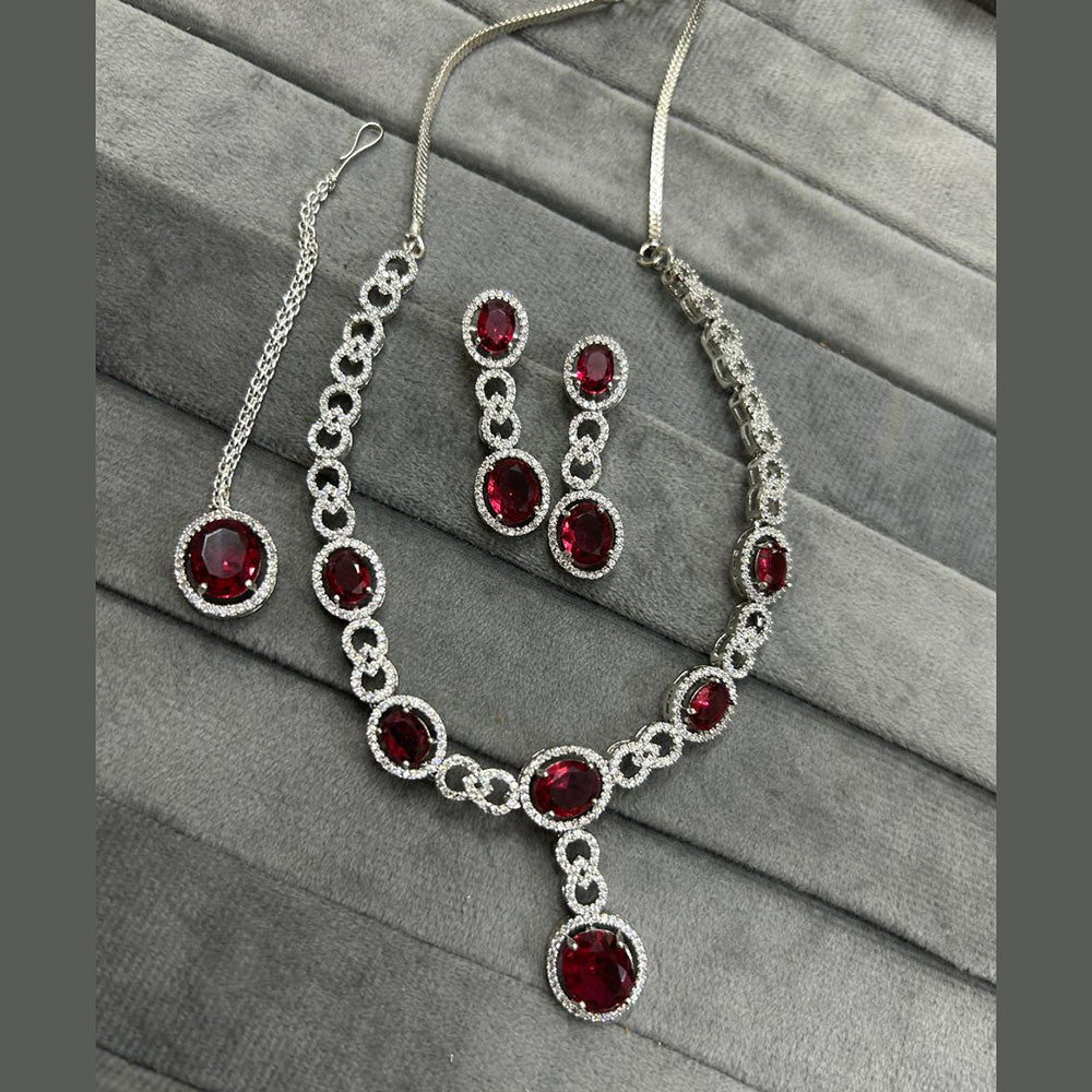 FS Collection Silver Plated AD Necklace Set