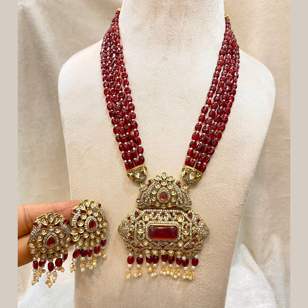 Fs Collection Gold Plated AD And Beads Long Necklace Set