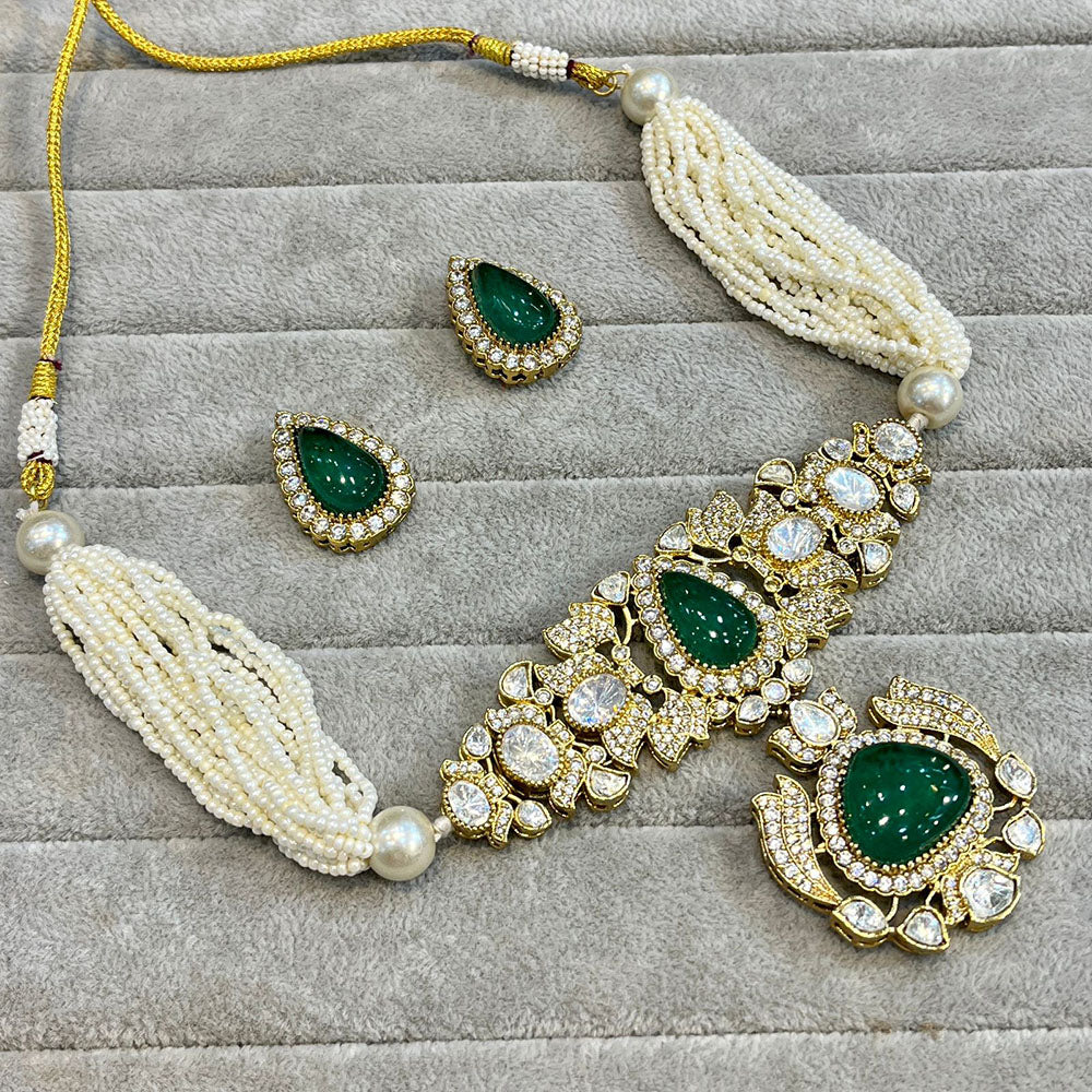 FS Collection Gold Plated AD And Pearl Choker Necklace Set